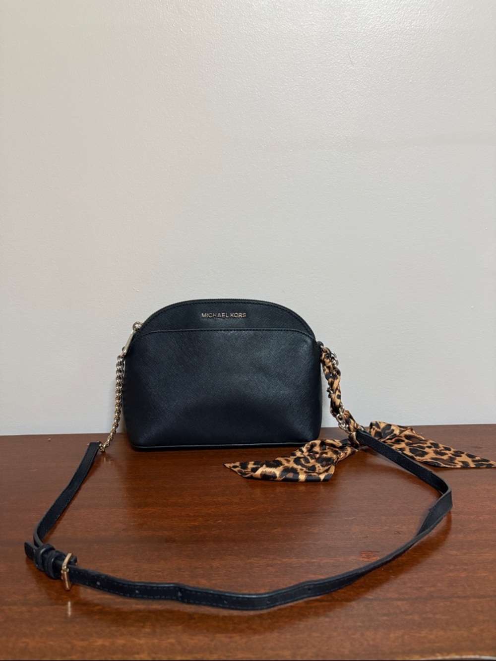 Michael Kors Black Shoulder bag with Leopard Scarf Detail